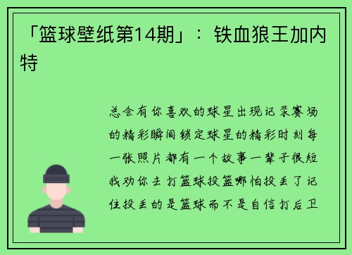 「篮球壁纸第14期」：铁血狼王加内特