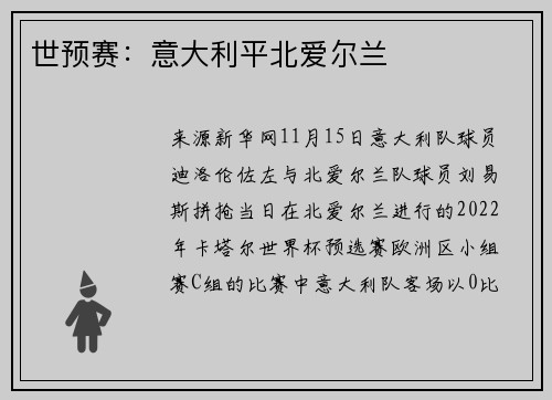 世预赛：意大利平北爱尔兰